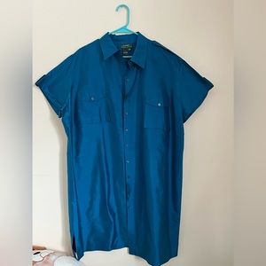 Lauren Ralph Lauren %100 Silk Turquoise Button Down Shirt Tunic Size 22W